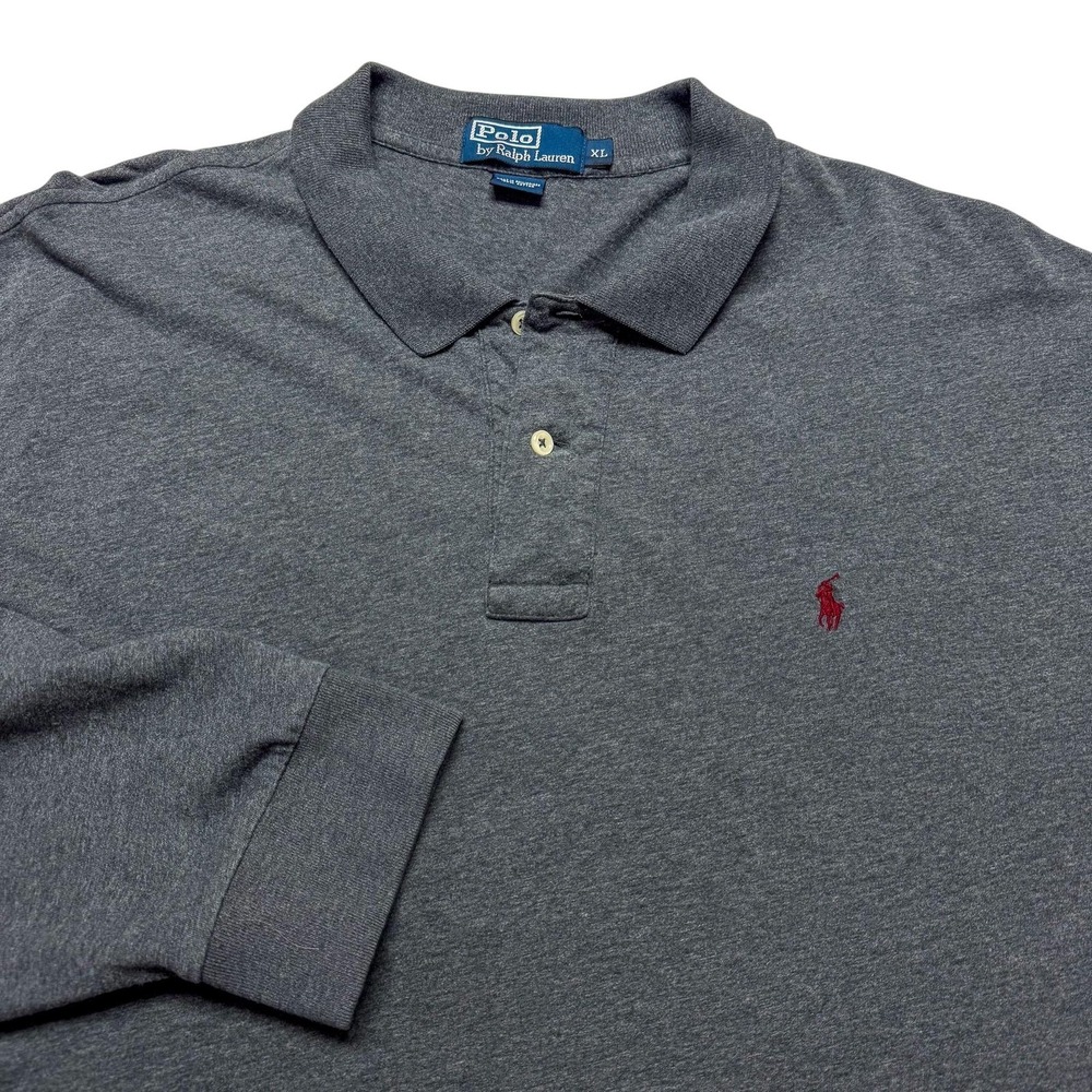 Polo Ralph Lauren Mens XL Gray Long Sleeve Jersey Cotton Polo Red Pony Logo